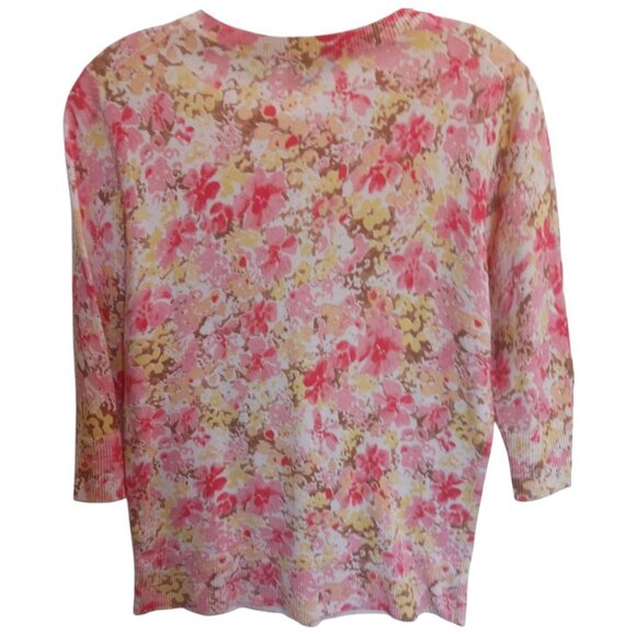 Merona Floral Print Cardigan Sweater Cotton Blend 3/4 Sleeves Mukticolor Small - Picture 8 of 10